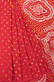Red Handcrafted Bandhani Cotton Saree  - Avishya
