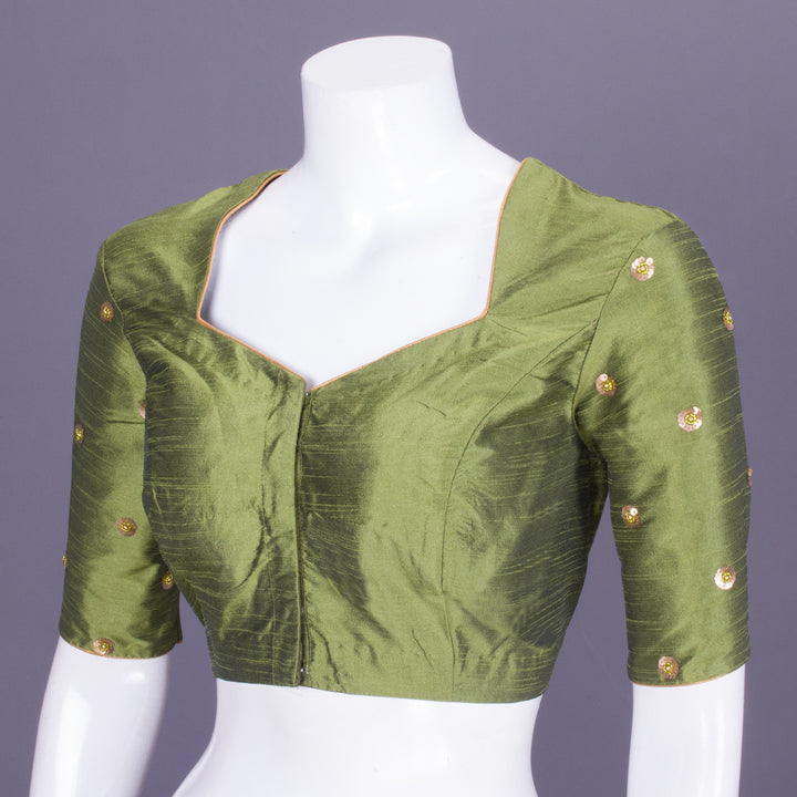 Green Aari Embroidered Raw Silk Blouse 10069594 - Avishya
