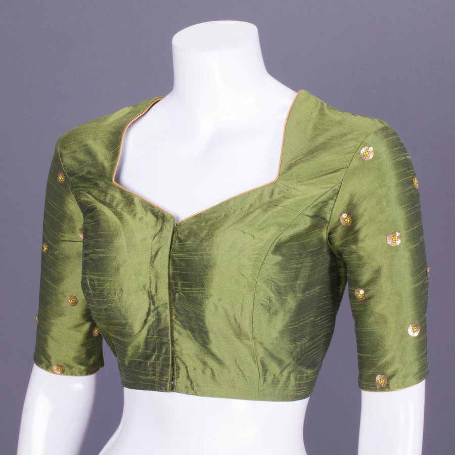 Green Aari Embroidered Raw Silk Blouse 10069594 - Avishya