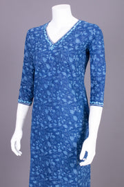 Indigo Dyed & Embroidered Dabu Printed Cotton Kurta 10069001 - Avishya