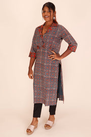 Blue Ajrakh Printed Cotton Kurta 10067397