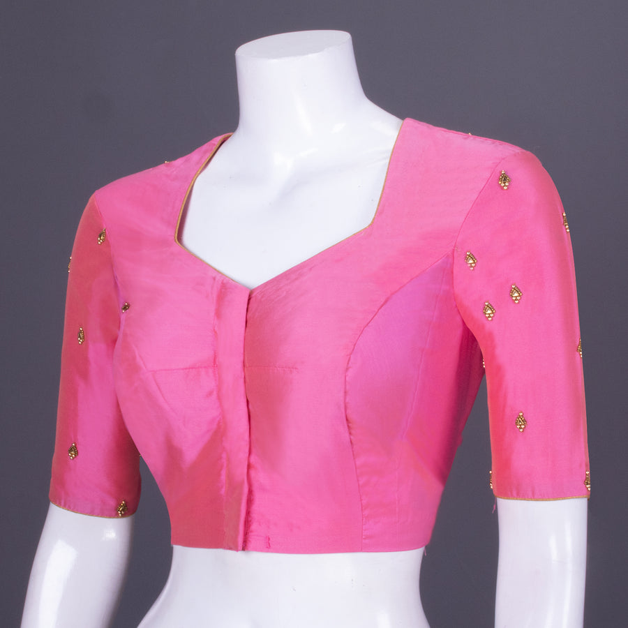 Pink Aari Embroidered Silk Blouse 10069589 - Avishya