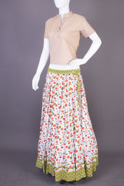 White Hand Block Printed Cotton Skirt (Size-36 to 40)-Avishya