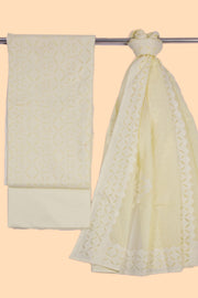light Yellow Barmer Applique Embroidered Cotton 3 Piece Salwar Suit Material 10070159