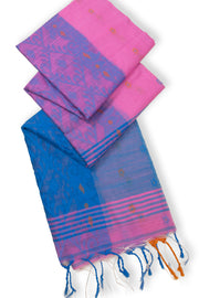 Pink Bengal Handwoven Jamdani Style Cotton Saree 10075344