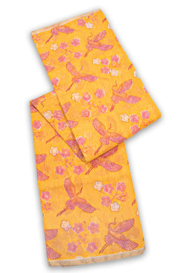 Yellow Chanderi Printed Silk Cotton Saree 10075368