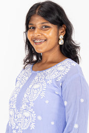 Blue Chikankari Embroidery Georgette Kurta 10074393