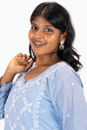 Blue Chikankari Embroidery Cotton Kurta 10074390