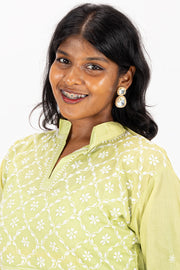Green Chikankari Embroidery Cotton Kurta 10074391