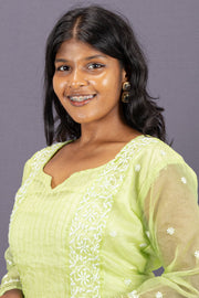 Green Chikankari Embroidery Organza Kurta 10074392