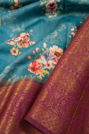 Blue Printed Banarasi Tussar Silk Saree - Avishya
