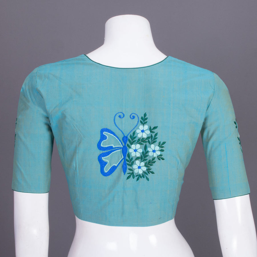 Blue Embroidered Cotton Blouse 10069446  - Avishya
