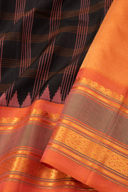 Black Gadwal Kuttu Silk Saree With Temple Border 10077045