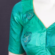 Tropical Teal Green Kanjivaram Soft Silk Blouse With Floral Motifs 10076627