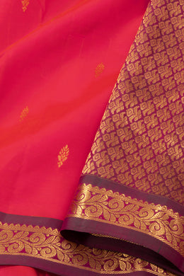 Bright Poppy Red Kanjivaram Pure Silk Saree With Butta Design And Floral Border 10076744