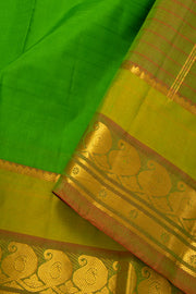 Garden Green Kanjivaram Pure Silk Saree With Stripes Design And Thandavalam Border 10076765
