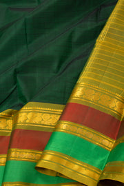Hunter Green Kanjivaram Pure Silk Saree With Stripes Design And Thandavalam Border 10076770