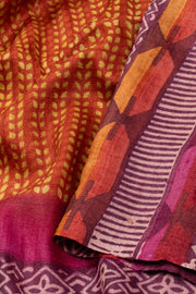 Orange Printed Tussar Silk Saree 10076296