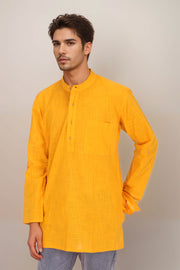 Yellow Full Sleeve Slub Cotton Solid Style Men's Kurta 10074248