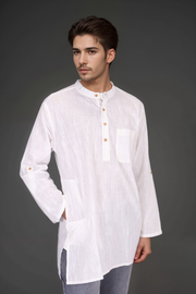 White Full Sleeve Slub Cotton Solid Style Men's Kurta 10074247