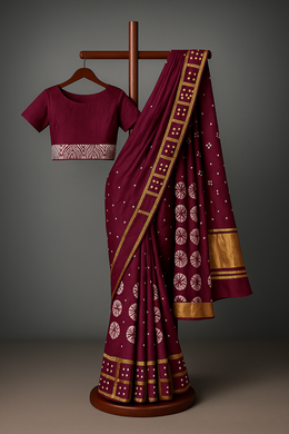 Purple Handcrafted Gharchola Bandhani Modal Silk Saree with 10075727