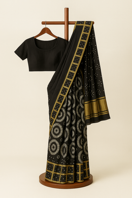 Black Handcrafted Gharchola Bandhani Modal Silk Saree 10066156