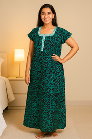 Green Batik Printed Cotton Nightwear 10076185