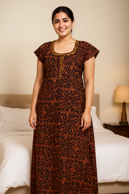 Orange Batik Printed Cotton Nightwear 10076186