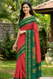 Blushed Pink Gadwal Kuttu Handloom Silk Saree With Temple Border 10077203