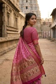 Baby Pink Printed Semi Tussar Silk Saree 10077225
