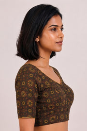 Green Ajrakh Printed Cotton Blouse 10073365