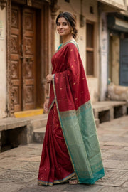 Maroon Kanjivaram Pure Silk Saree with Zari Border 10077897