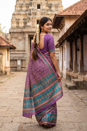 Grape Purple Printed Semi Tussar Silk Saree 10077220