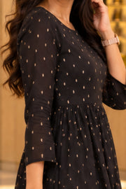 Black Printed Cotton Kurta Co-ord Set 10075952