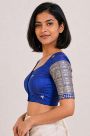 Blue Aari Embroidered Silk Blouse 10077739