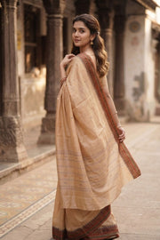 Beige Handloom Chettinad Cotton Saree 10077310