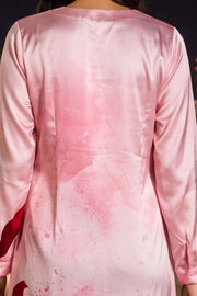 Pink Printed Vegan Charmeuse Silk Dress 10077277