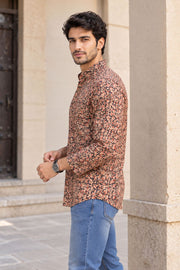 Brown Full Sleeve Kalamkari Print Raglan Men's Shirt 10077845