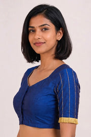 Navy Blue Aari Embroidered Tussar Silk Blouse 10070441