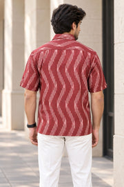 Maroon Half Sleeve Handloom Ikat Cotton Men's Shirt 10077852