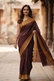 Brown Handloom Chettinad Cotton Saree 10077311