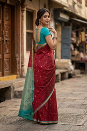 Maroon Kanjivaram Pure Silk Saree with Zari Border 10077897