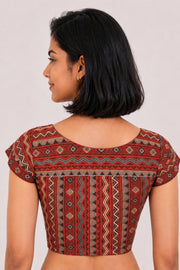 Red Handcrafted Ajrakh Printed Cotton Blouse 10066046