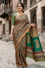 Green Kani Printed Silk Saree 10077880