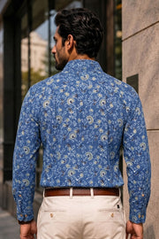 Blue Full Sleeve Ajrakh Printed Cotton Mens Shirt 10073162