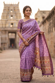 Purple Printed Semi Tussar Silk Saree 10077224