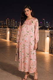 Peach Printed Vegan Charmeuse Silk Dress 10077278