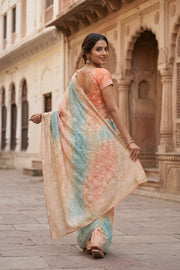 Multi Colour Chikankari Embroided Organza Saree 10078121