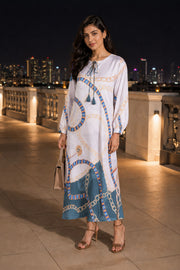 Pearl White Printed Vegan Charmeuse Silk Dress 10077269