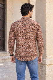 Brown Full Sleeve Kalamkari Print Raglan Men's Shirt 10077845